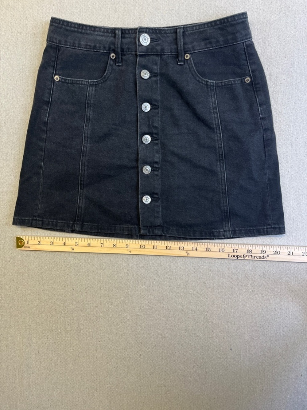 American Eagle Black Denim Button Front Mini Skirt High Rise Size 2 - Picture 6 of 11
